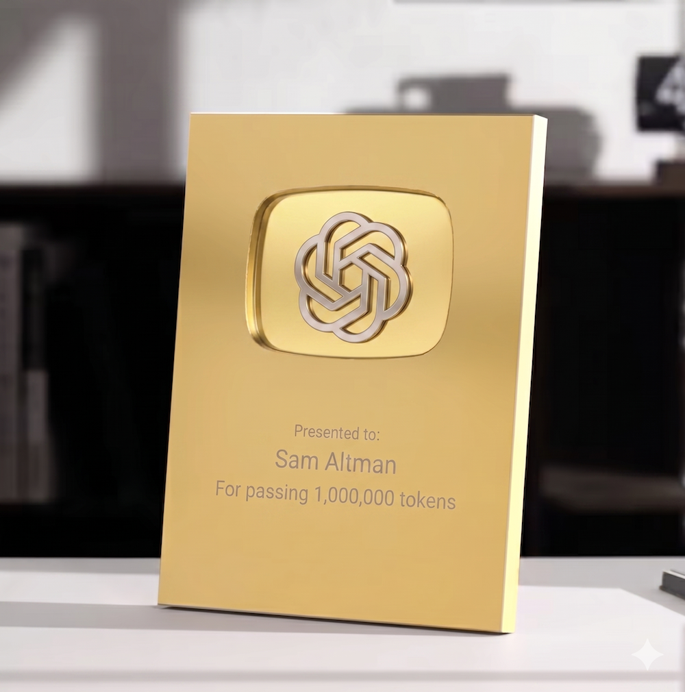 Custom gold commemorative award for AI milestones